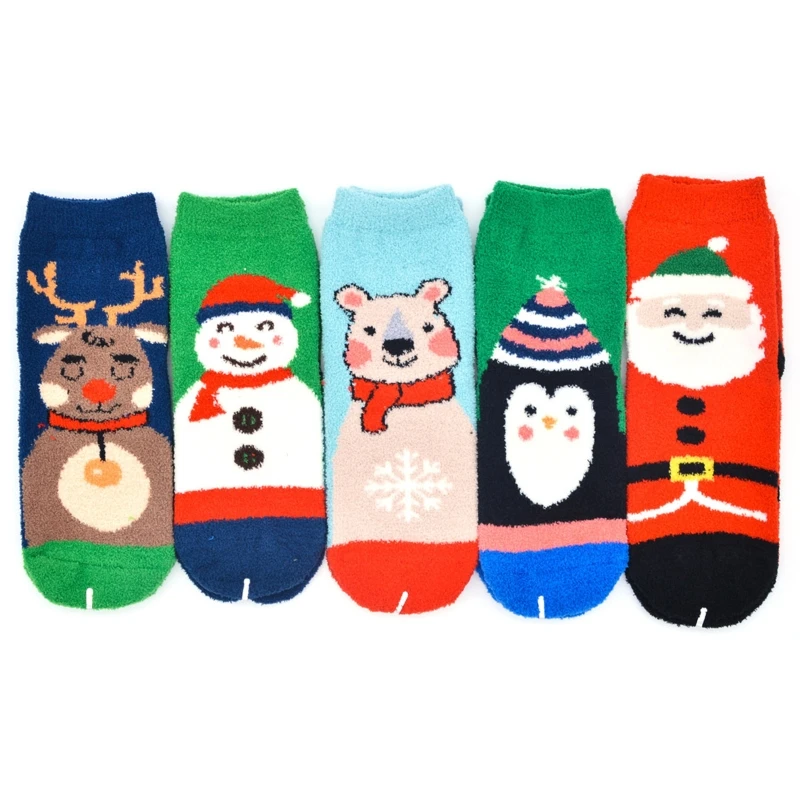 10 paires chaussettes mixtes noël floues, bonneterie chaude d'hiver avec animaux dessin animé