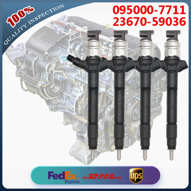 

4pcs 095000-7711 23670-59035 23670-59036 Common Rail Fuel Injector for Toyota Landcruiser 200 V8 1VD-FTV Diesel Engine