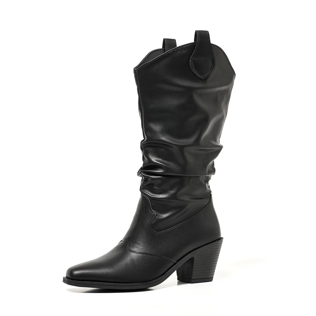KM-ROYA Newly 2026 Autumn Winter Shoes Women Thick Heel Pleated Piled Boot Retro Mid-Calf Women Fashion Boots