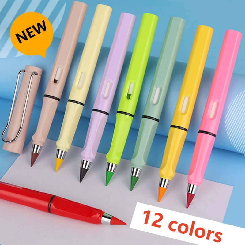 

12 Color Eternity Pencils No Ink Kawaii Unlimited Writing pen Infinity Pencil School Art Color Sketch Painting Stationery Drop