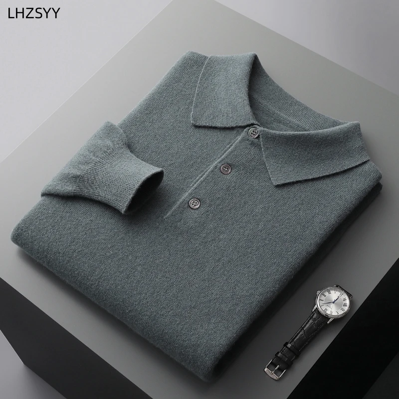 LHZSYY-suéter de cachemira para hombre, jerseys de punto con cuello tipo POLO, camisa informal, ropa de Base holgada para jóvenes, talla grande,