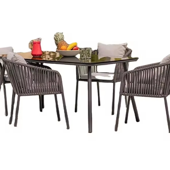

Outdoor Dining Furniture Set Rectangular Patio Table and 4 Chairs Garden Furniture with Special Decoration