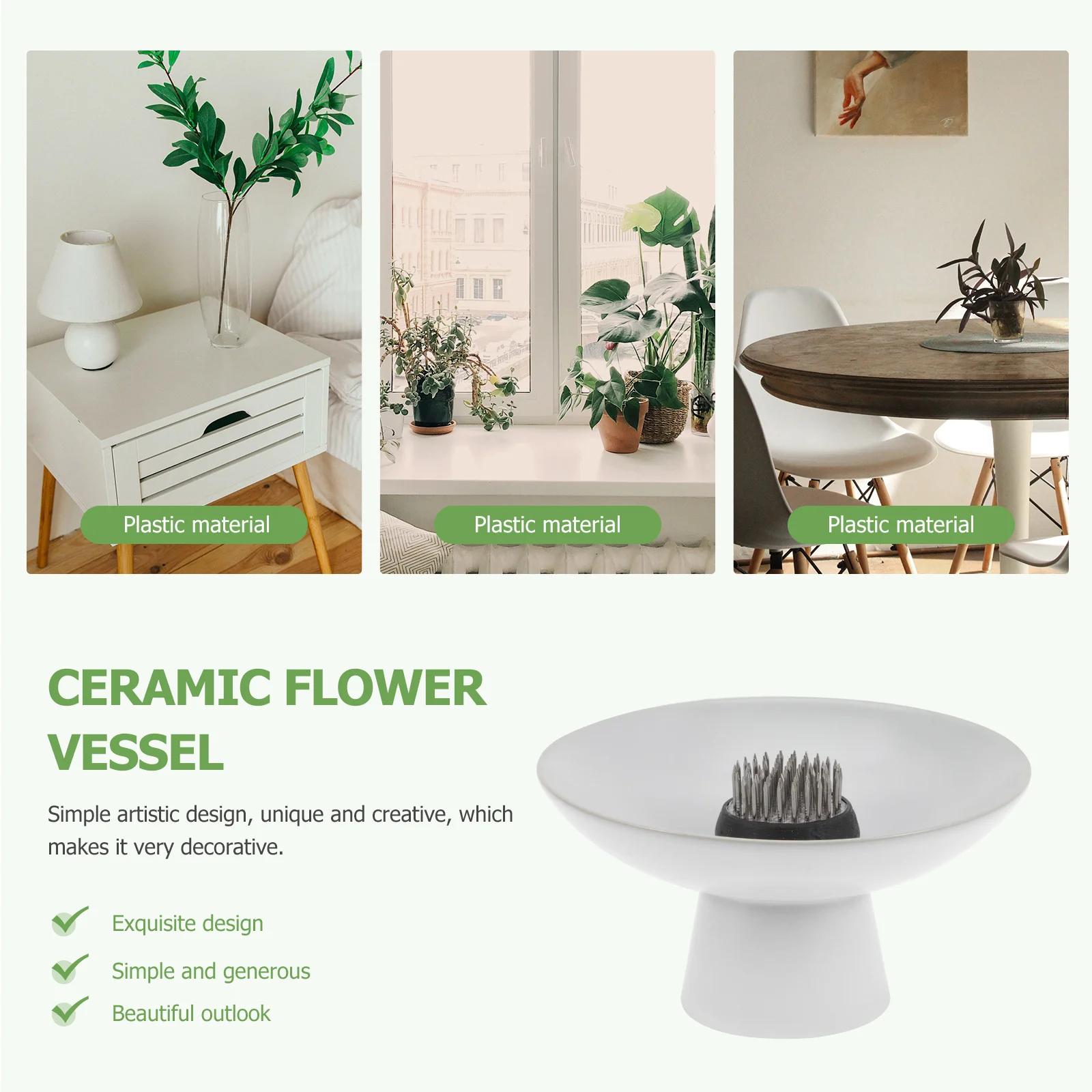 

1Set Stainless Steel Flower Arrangement Fixing Base Creative Ceramic Flower Vessel Decorative Floral Pin Holder Durable Home
