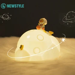 Cute Planet Duck Silicone Night Light LED USB Rechargeable Dimming Timing Sleeping Nightlights for Kids Room Desktop Decoration