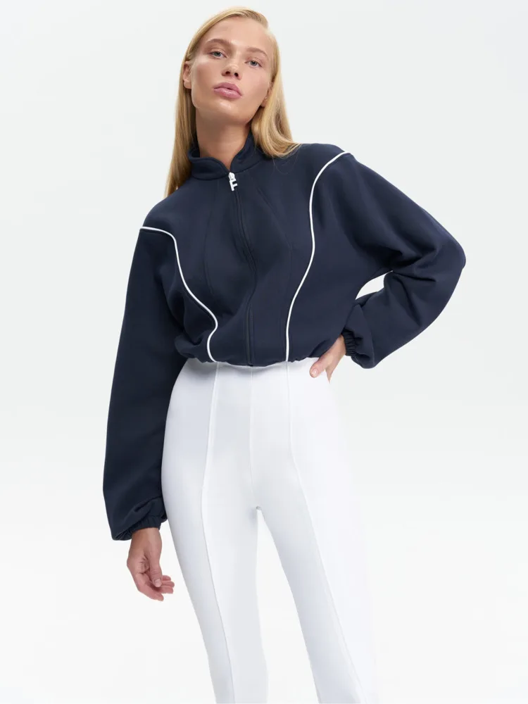 القطب الشمالي القط موضة خريف/شتاء جديد 2025 تمتد ضيق بذلة المرأة سستة طويلة الأكمام بذلة غير رسمية الرياضة في الهواء الطلق السروال القصير