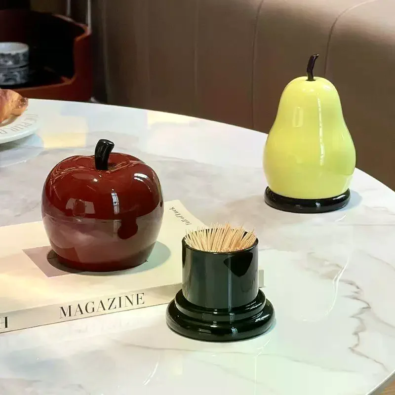Pear Fruit Shaped Toothpick Holder Dustproof Lid Multi Use Storage For Floss Cotton Swabs