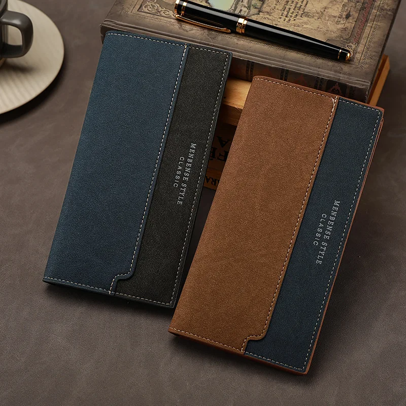 Men's Two Fold Frosted Long Wallet Simple Design Comfortable And Lightweight With Multiple Card Slots