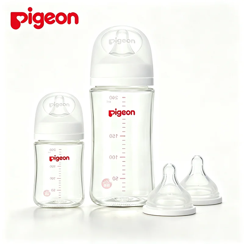 pigeon-newborn-feeding-glass-bottles-wide-neck-baby-bottle-anti-colic-feeding-bottle-clear-scale-latch-on-line-silicon-nipple