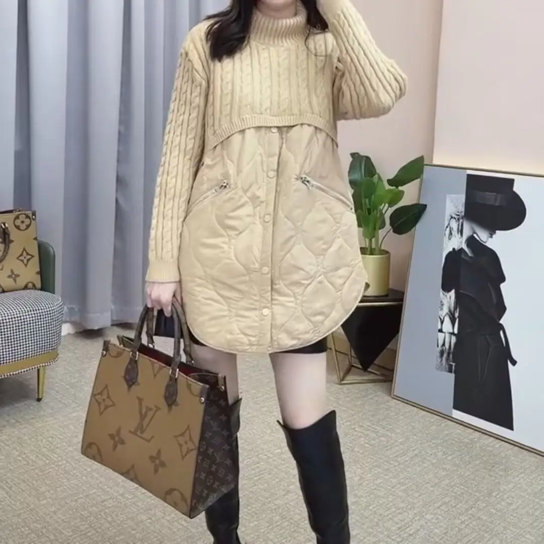 

Fashionable Splicing Fake Two-piece Mid-length Large Size Loose Knitted Outer Wear Fashionable and Versatile Thickened Top