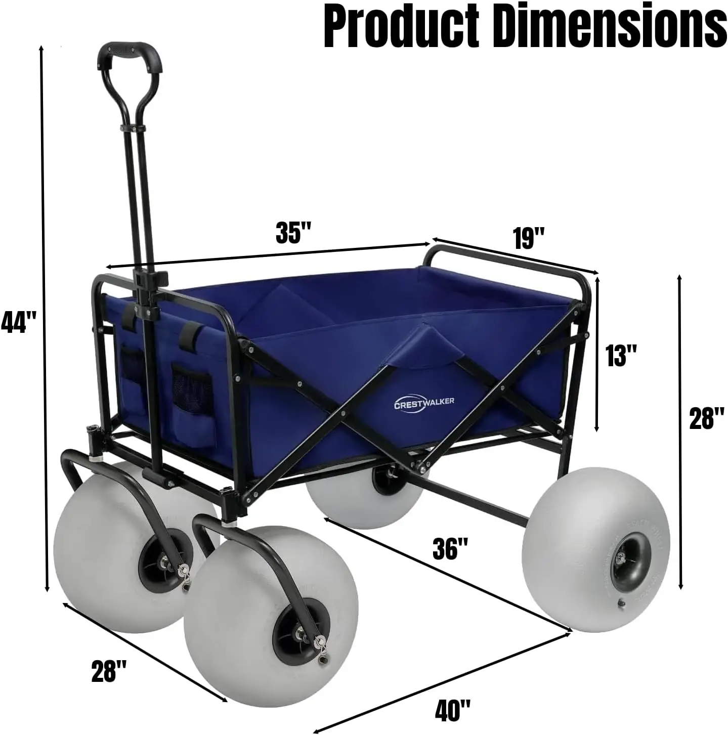 Beach Wagon with 13'' Balloon Wheels, Collapsible Cart with Big Wheels for Sand (Pump Included)