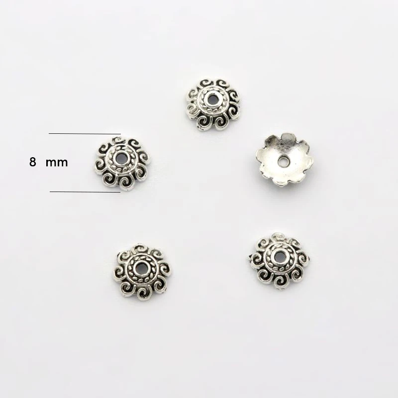 100Pcs 8x2.5mm Crimp Flower Retro Sun Sparer Loose End Beads Caps for Jewelry Making Finding Diy Accessories Component Wholesale