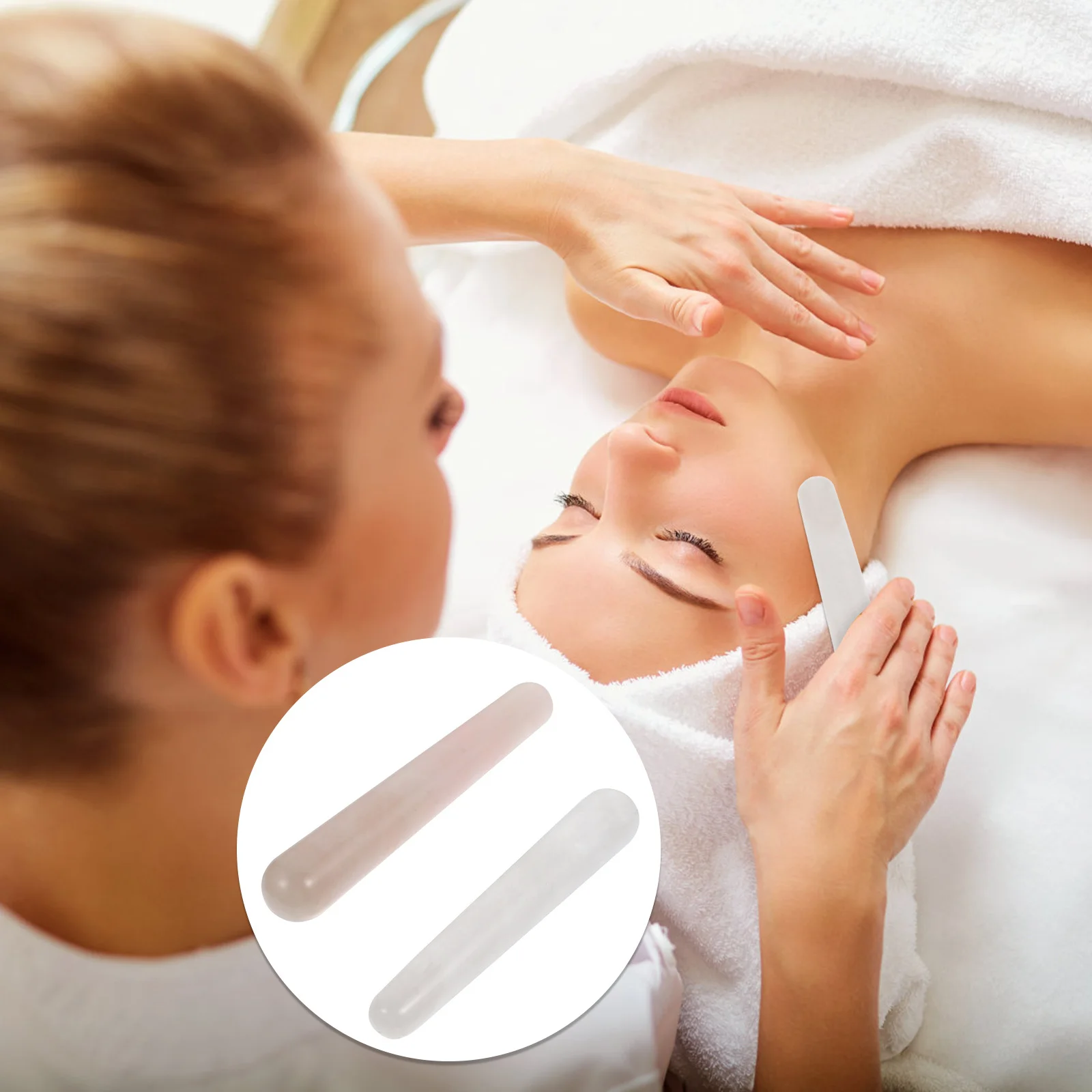 2 قطعة مدلك الوجه من حجر الكريستال، عصا التخسيس المضادة للشيخوخة، أسطوانة الوجه لشد البشرة والوجه