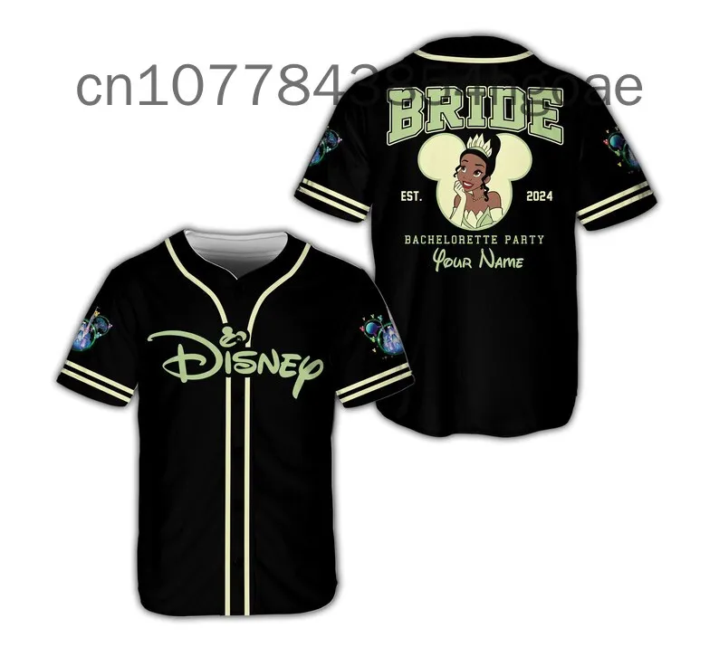 2024 New Disney Princess Tiana Baseball Jersey Men's Women's Kids Short Sleeve Button Baseball Shirt  Casual Sports Shirt