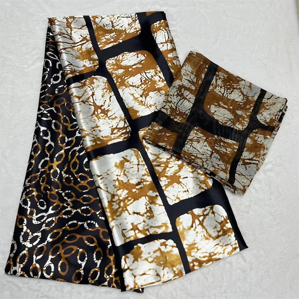 african silk satin fabric With chiffon blouse white and black dot african print fabric 4+2yards