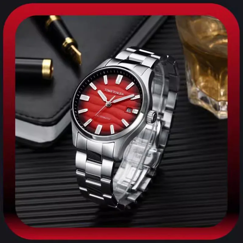 Hot Selling Men Watch 40mm Mechanical Wristwatches Red Desert Dial Solid Links Sapphire 5 ATM