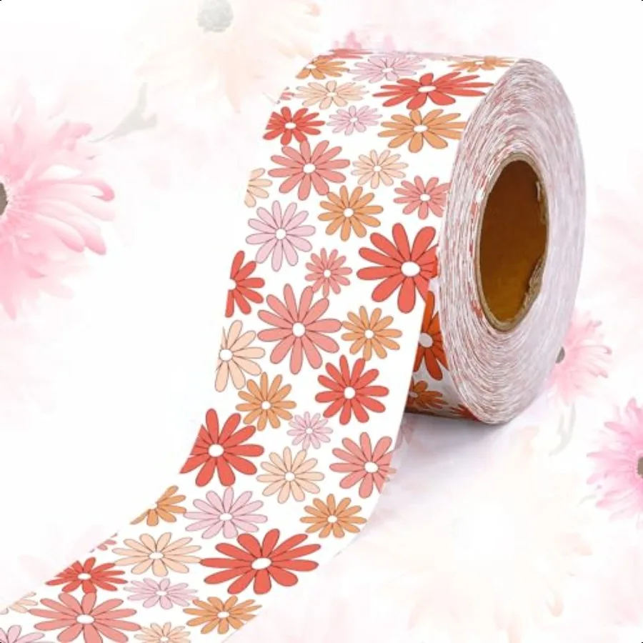 

Daisy Water Activated Packing Tape Boho Flower Printed Tape Self Adhesive Shipping Tape for Small Busin Gift Wrap Sealing Mail