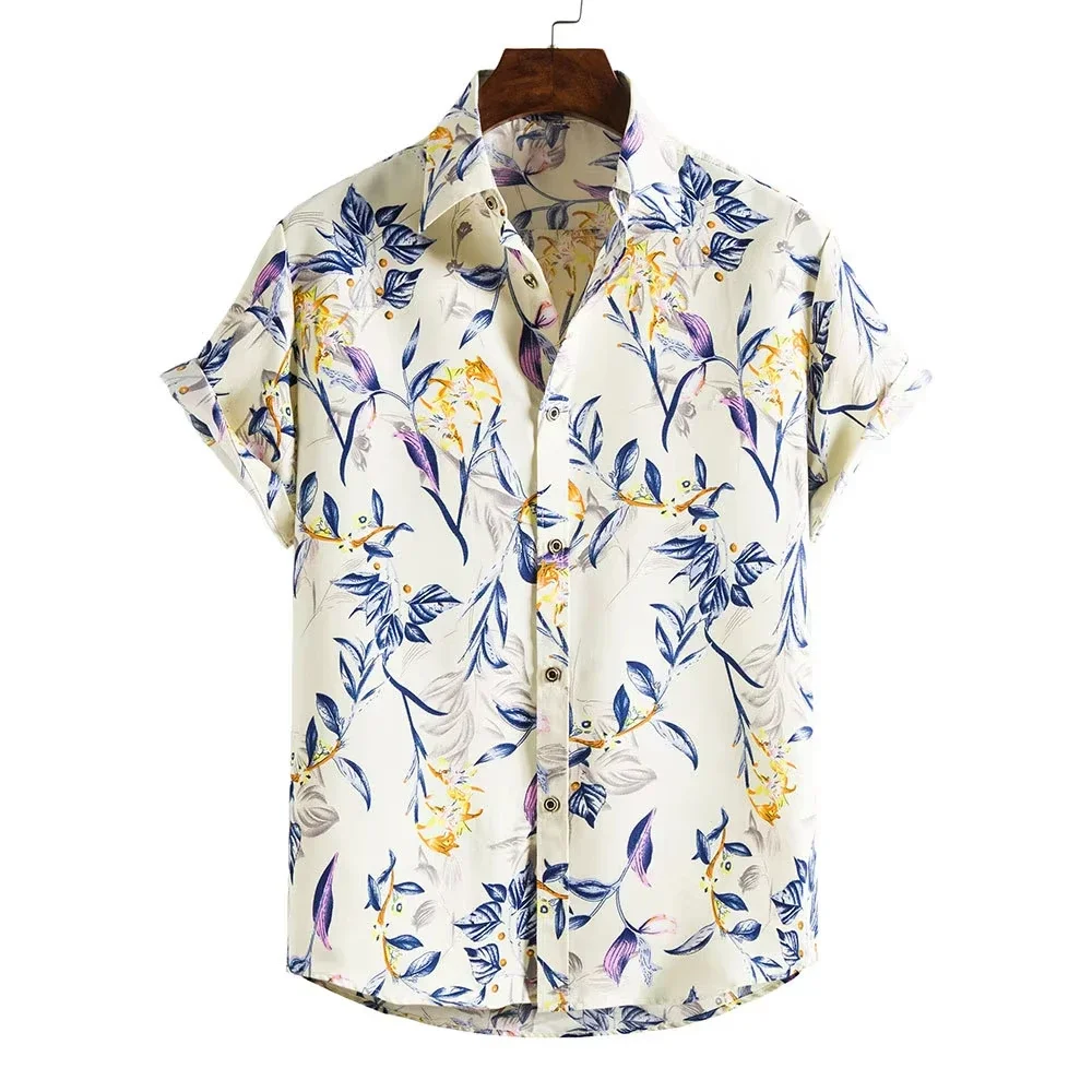 3D Flower Pattern Men's Shirts Beach Vacation Style Hawaiian Shirt Fashion Lapel Short Sleeve Tops Summer Casual Clothing