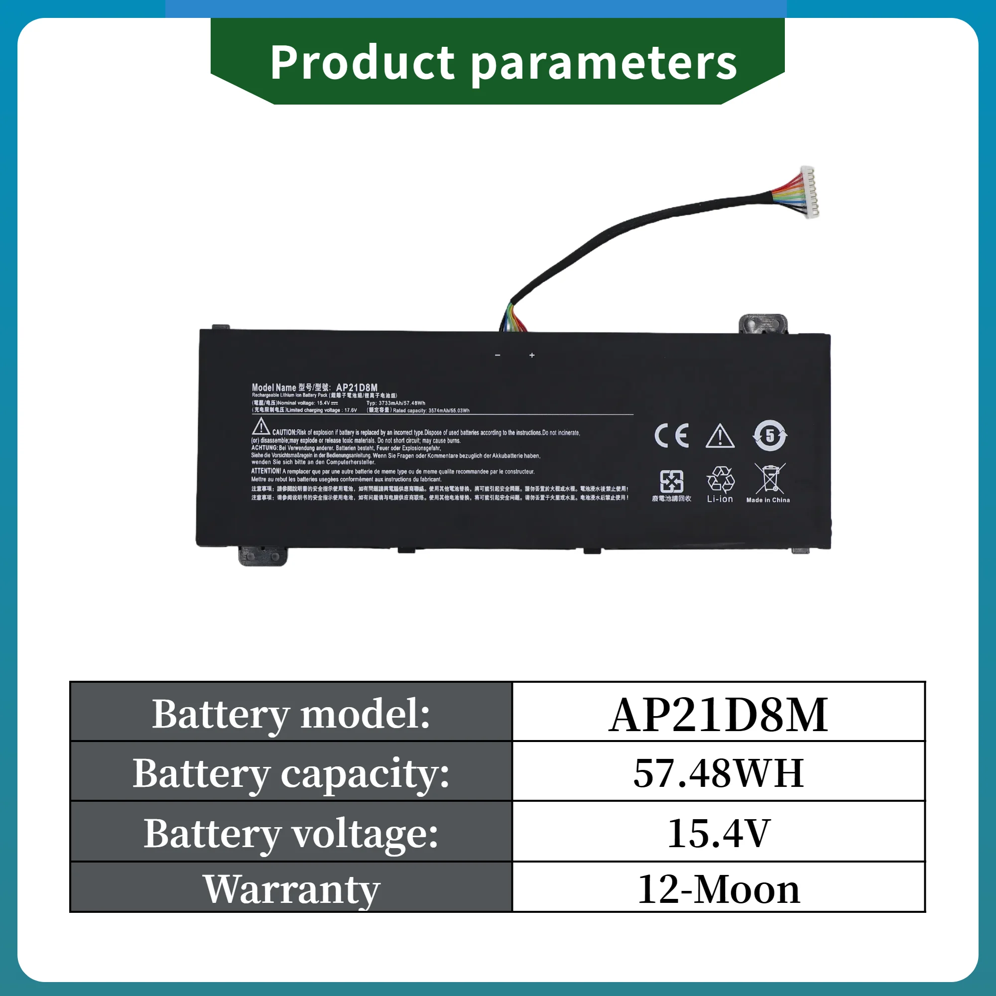 Factory Direct! AP21D8M Laptop Battery For Acer Nitro 5 N22C1 AN515-58-56CL AN515-58-766R 16 AN16-51-76BS AN16-51-56VT AN16-51-7