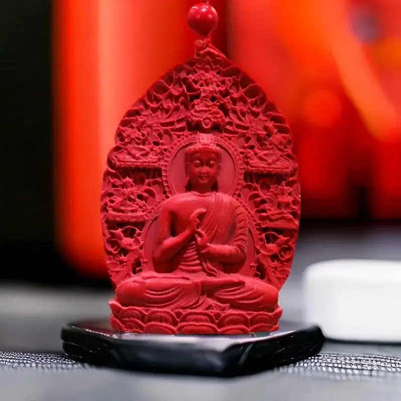 

Cinnabar Buddha Pendant Fashion Gifts for Women Red Energy Accessories Vintage Charm Luxury Jewelry Stone Chinese Amulet Men