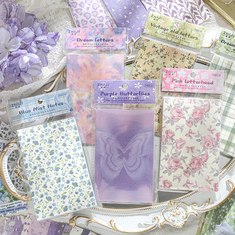 Journal GO 50pcs Basic Journaling Material Paper Creative Collage Scrapbooking diy Background Paper Stationery Memo Pads