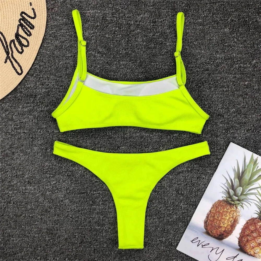 Sexy Neonpink gerippter brasilianischer Damen-Badeanzug, Bikini mit niedriger Taille, zweiteiliger Bikini-Set, Badeanzug V1295 – Detail 20