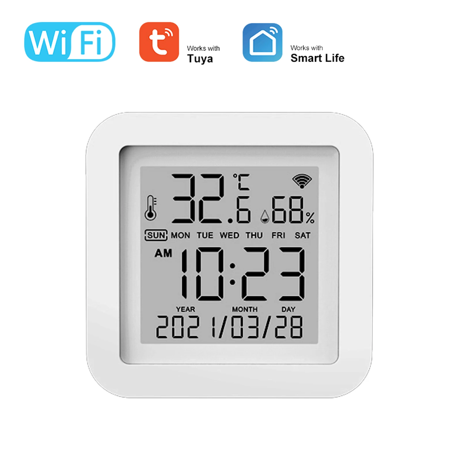 Tuya WiFi Household Desktop Thermometer and Hygrometer Wall-mounted LCD Display Intelligent Temperature and Humidity Meter