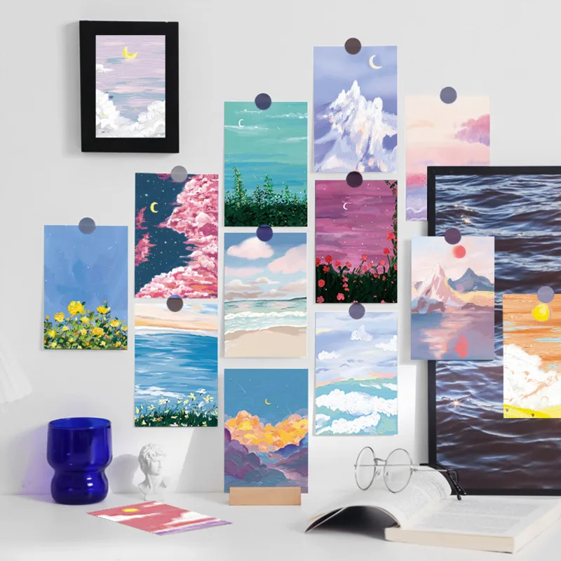 Ins Cloud Peak Flower Art Postcards Colorful Beautiful Scenery Background Decoratiove Card Wall Stickers Photo Props 15 Sheets