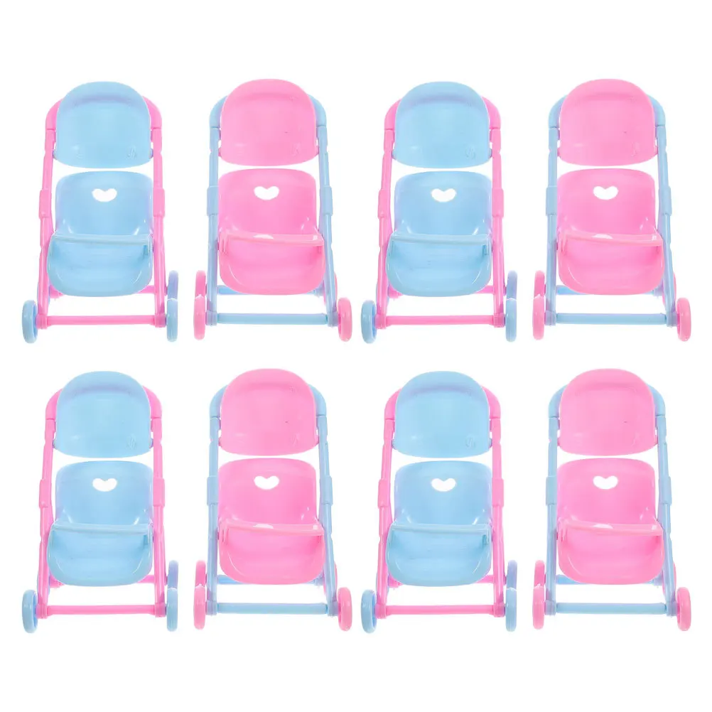 

8Pcs Kids Play Stroller Miniature Baby Stroller Lifelike Pushchair for Pretend Play Role-Playing House Props Simulation
