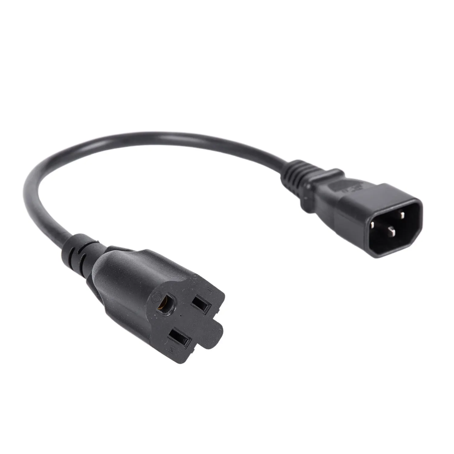 

1ft IEC 320 C14 Male Plug to NEMA 5-15R 3 Female PC Power Adapter Cable Black