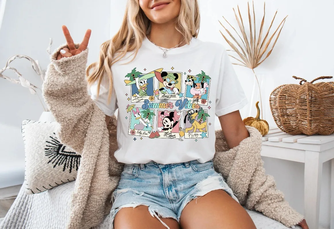 

Disney Summer Vibes Shirt Summer Beach T-Shirt Mickey and Friends Hot Summer Tee Disney Summer Vacation Sweater