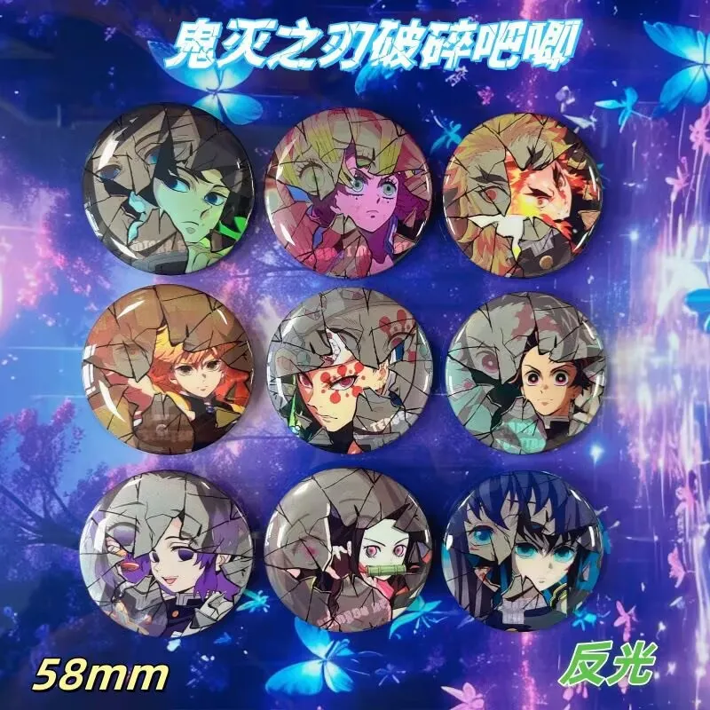 Demon Slayer Distintivo rotto Collezione di spille anime Accessorio da appendere Merce riflettente Cool Cartoon Kimetsu no Yaiba
