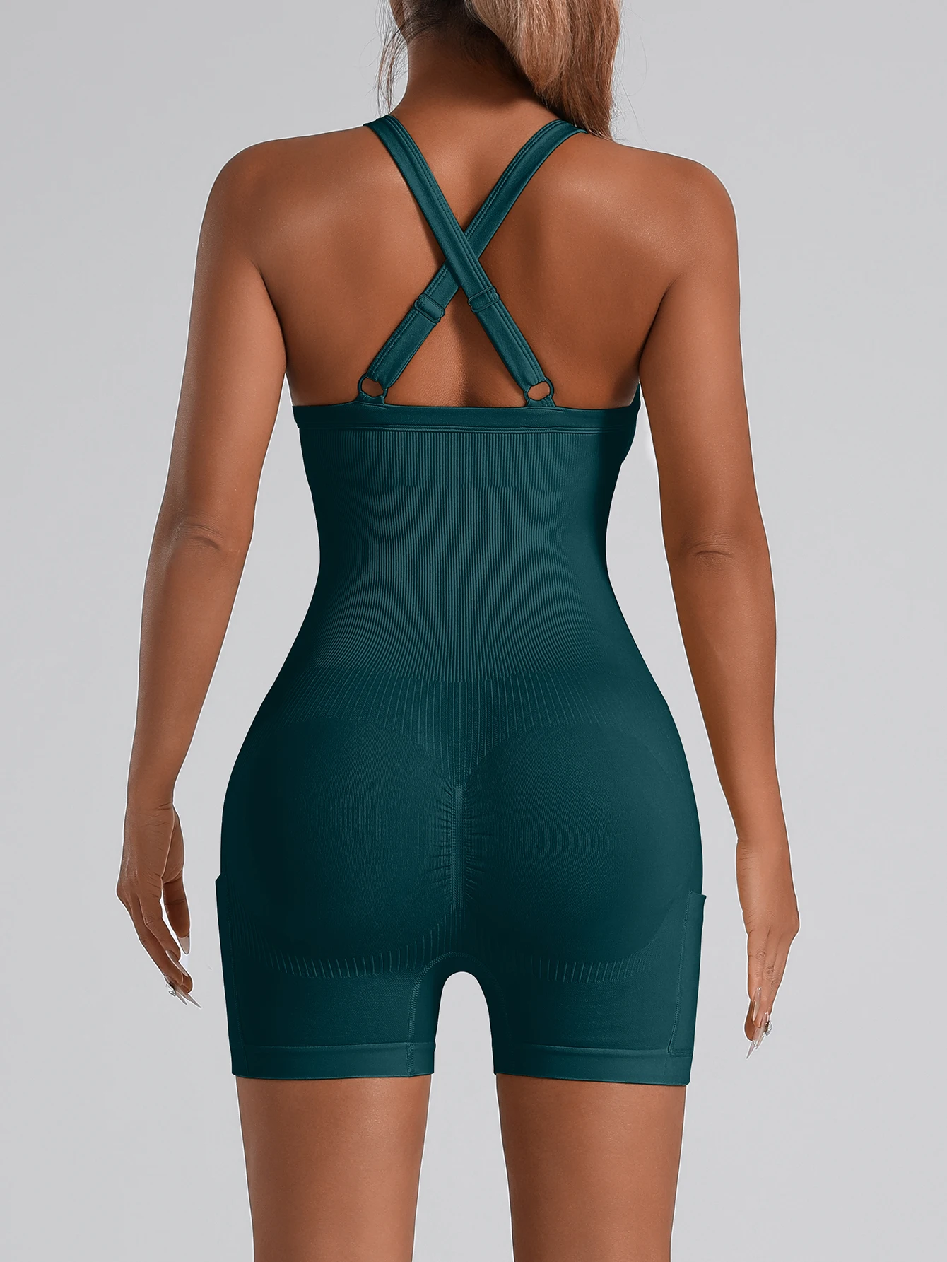 2 In 1 Solid One-piece Athletic Yoga Shorts With Side Pockets Super Stretch Comfortable Fitness Sports Short Pants