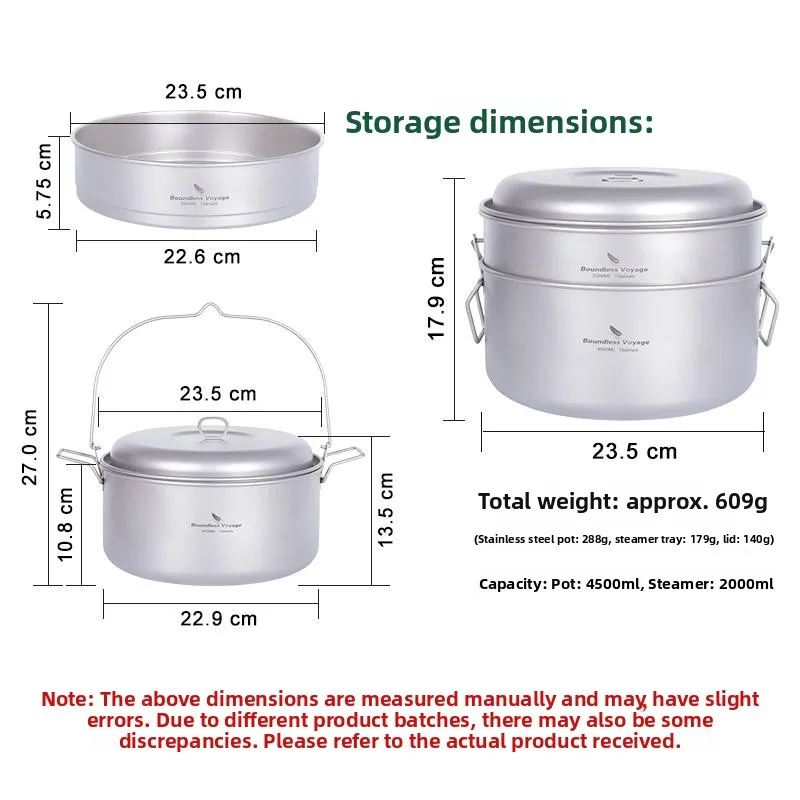 Portable Pure Titanium Outdoor Stew Pot 45L Camping Pot BBQ Utensils Large Capacity Set Pot Outdoor Steaming Integrated Pot