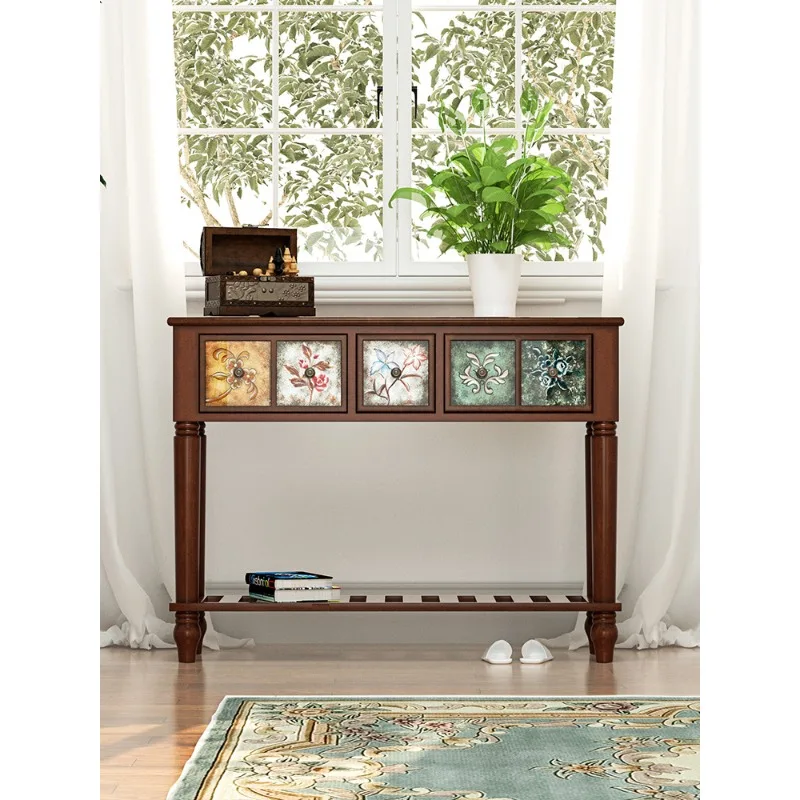 American solid wood porch cabinet, retro and old chest cabinet, living room storage cabinet, storage flower rack, partition,
