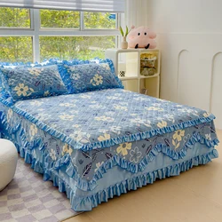100% Cotton Thicken Quilted Bedspread King Queen Size Princess Lace Bed Skirt Pure Cotton Bed Cover Not Including Pillowcase