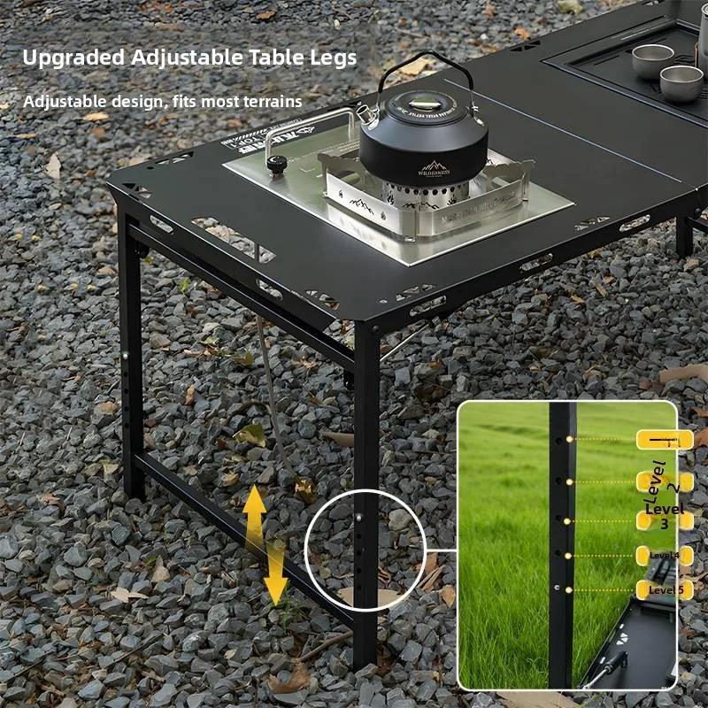 Outdoor Portable Lightweight Folding Table with Four Poles Hydraulic Lift Table Carry-On Box Cover Travel Table Tea Table