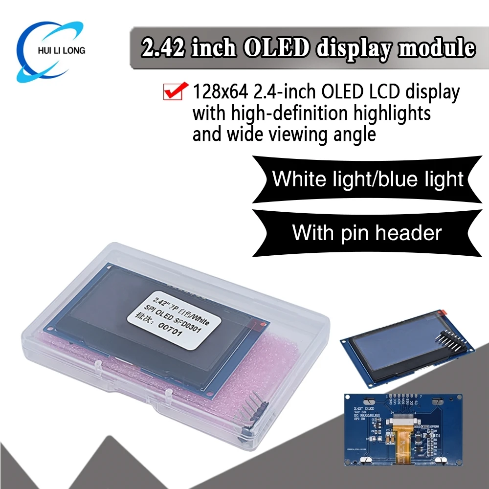 Бело-синий 2,42 дюйма 2,42-дюймовый ЖК-экран 12864 Модуль OLED-дисплея IIC I2C SPI Serial для C51 STM32 SSD1309