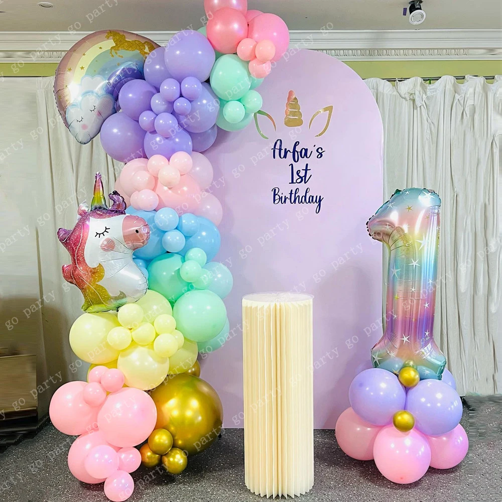 

111Pcs Unicorn Candy Rainbow Balloons Garland 40inch Number Foil Balloon Girls Unicorn Birthday Party Decorations Baby Shower