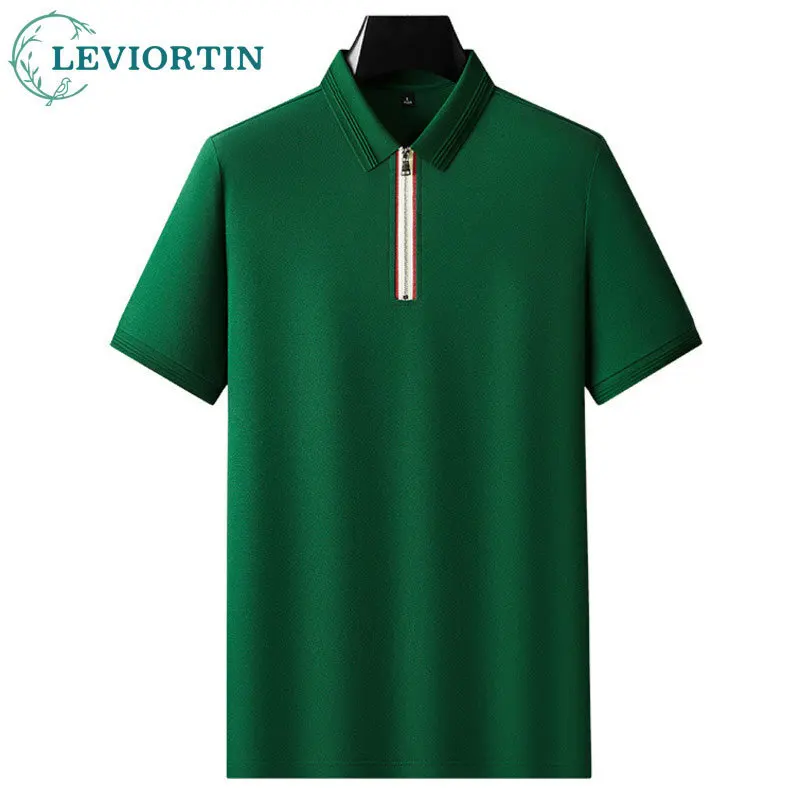 Summer 7A Antibacterial Beaded Breathable Half Zipper Short Sleeve Polo Shirt Men's Business Casual Solid Color Collar T-shirt