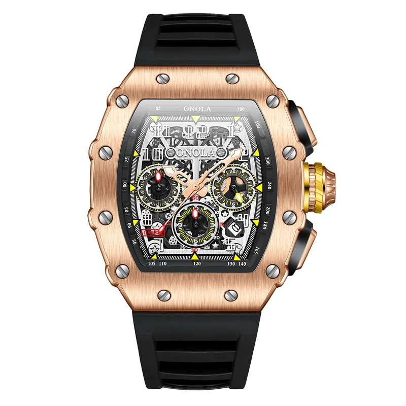 

Luxury Brand Rose Gold Watches Men Tonneau Fashion Sport Chronograph Quartz Watch Original High Quality Mille Clock Dropshipping