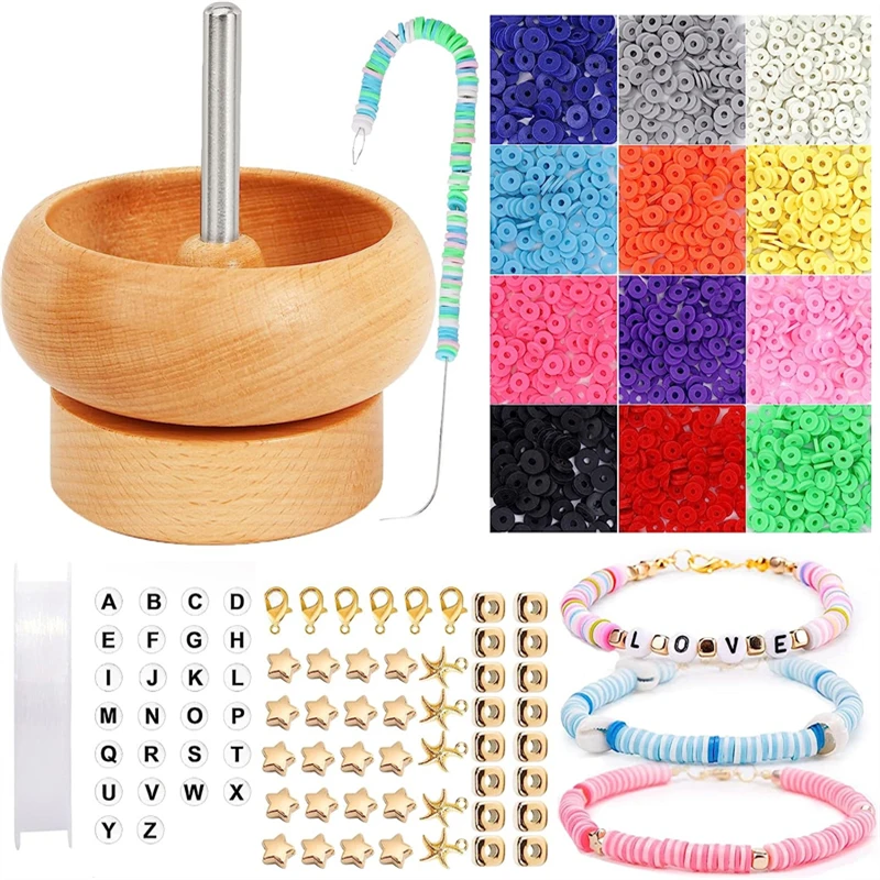 Bead Spinner for Jewelry Making Kit Wood Bracelet Necklace Spinner with Quick Changed Trays and Beading Needles