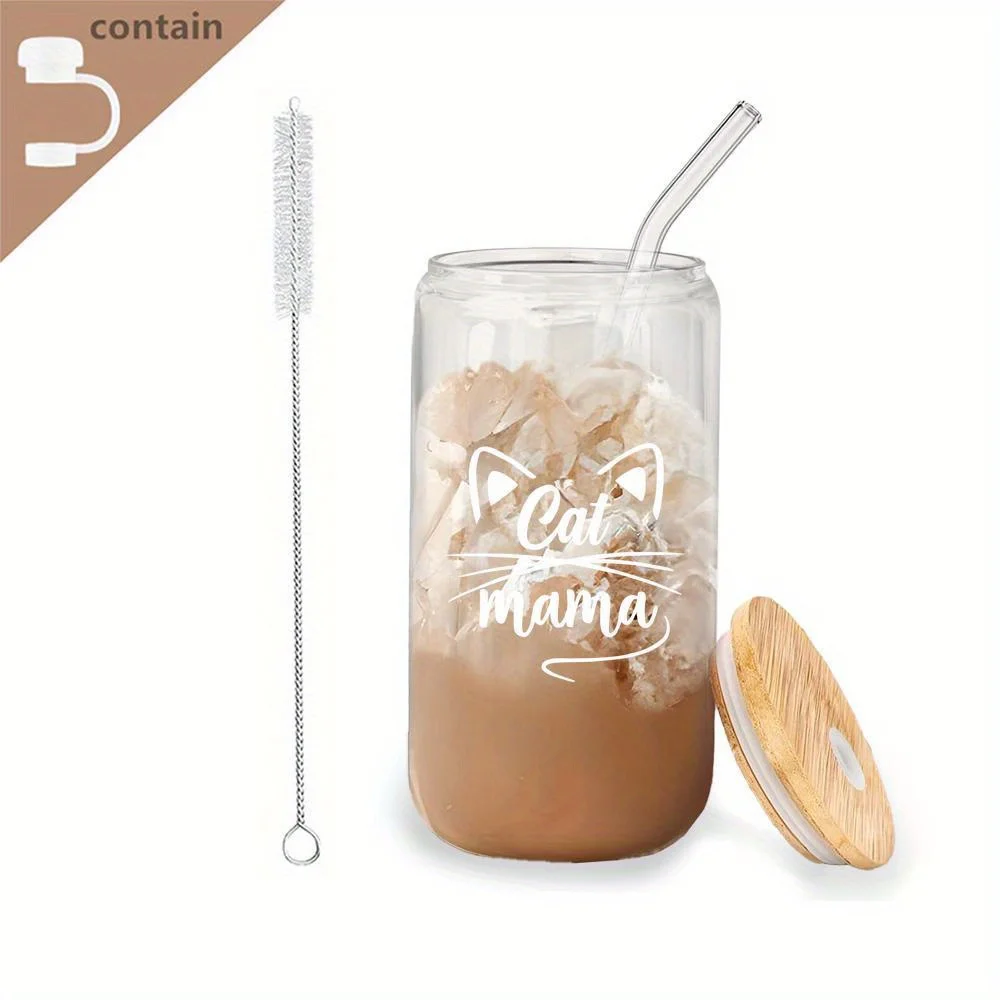 Tarro de té Boba "Cat Mama": lindos vasos de cristal con temática de gato, regalo perfecto para los amantes de los gatos.