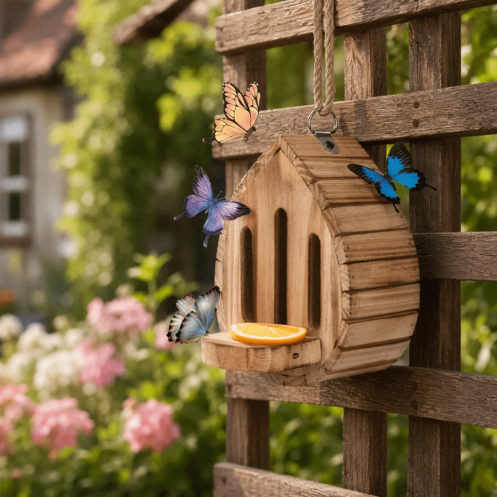 家の装飾 木製蝶の家 自然な生息地 吊り下げ式蝶の餌箱 多機 - Home Decor Habitat のレビューと価格