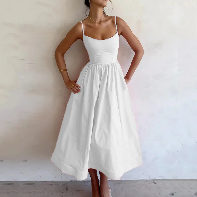 New Color-Blocked Sardine Letter Graphic Spaghetti Strap Dress For Bohemia Women\'s 2024 Summer Dating Party Dress Trendy Robe