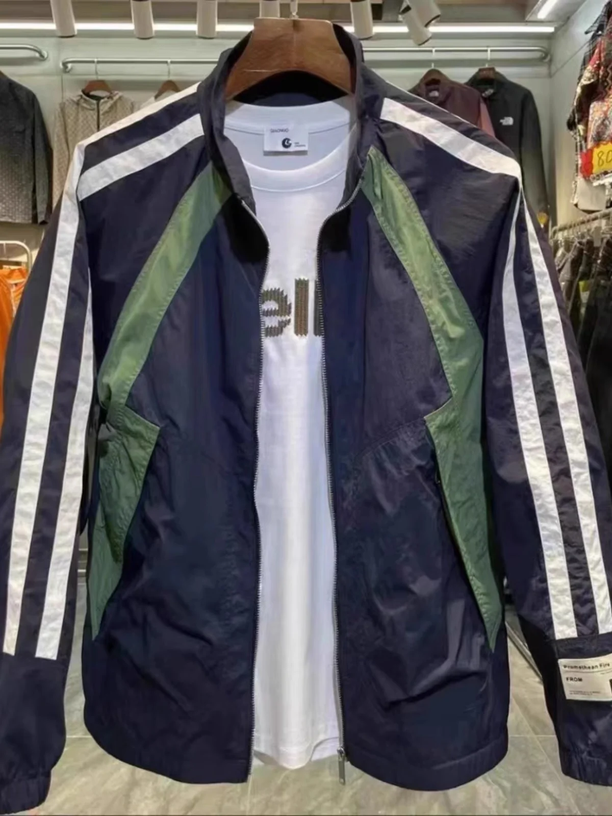 

Восточная полосатая цветная блузка с воротником-стойкой на молнии, мужская верхняя одежда, весна-осень, Новое поступление, длинное волокно из полиэстера