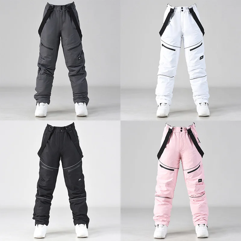 -30 ℃ Single board Ski Pants Waterproof Men women's mountaineering for warmth Blocking wind and snow thickening Pink blue white