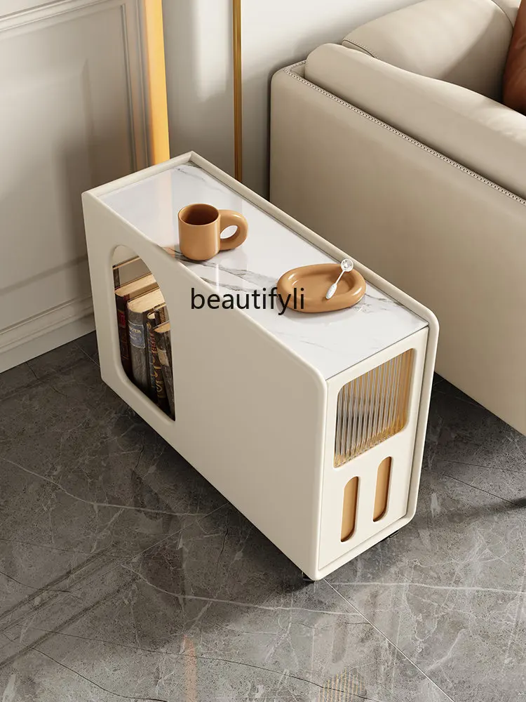 

Stone Plate Side Table Sofa Corner Table Living Room Portable Household Light Luxury Designer Locker