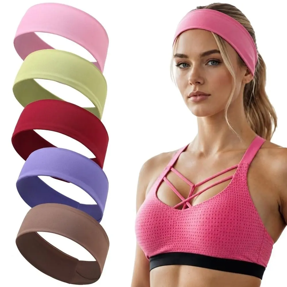 Solid Color Sports Headbands Elastic Stretch Hair Fixing Hole Fitness Hair Bands Non-Slip Grip Wide Width Makeup Headbands