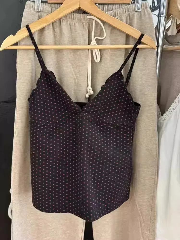 

Brandy Girl Social New Spicy Girl Кружевной топ с v-образным вырезом и принтом сердца ter Топ BM Base Layer Хлопок Slim Fit Commute Sle