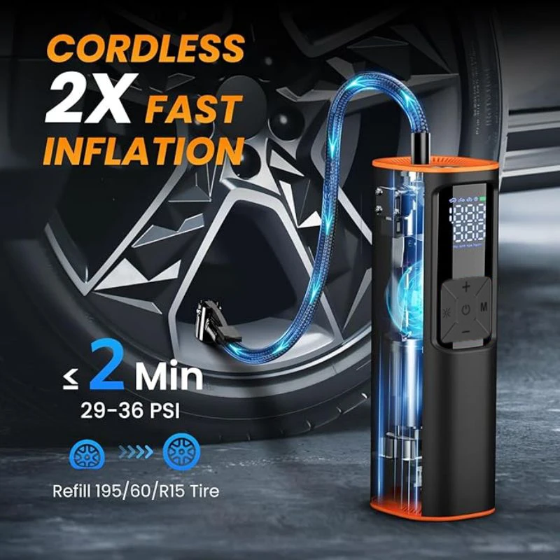 

6000mAh Wireless Tire Inflator: Electric Portable Air Compressor for Fast Inflation - Ideal for Moto Bikes, Cars, & Balls